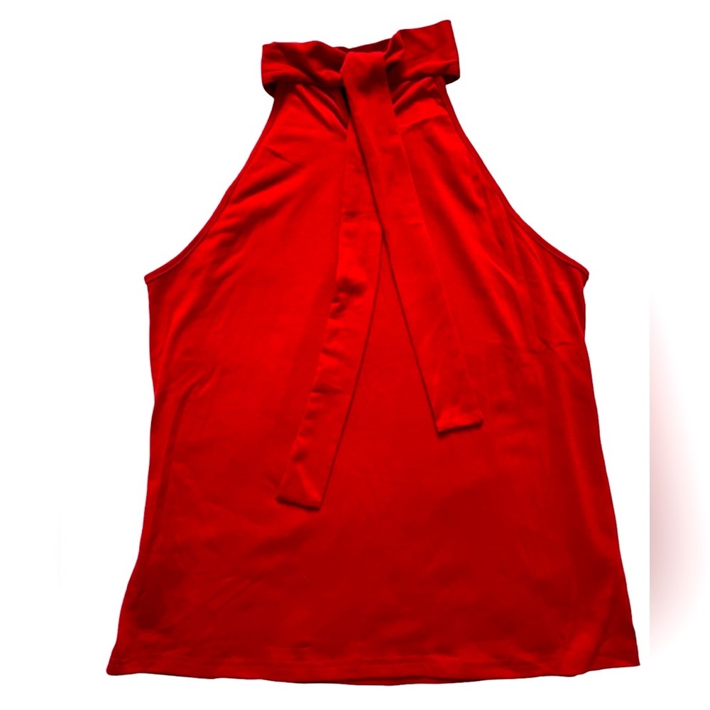 New Red Mock Neck Sleeveless Top with Bow Tie in Back - Picture 3 of 7